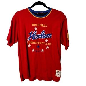 FUBU Red Harlem Globetrotters Graphic Tee with Blue and Yellow Trim